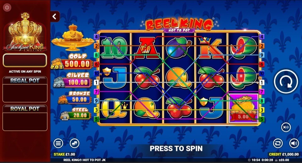 Геймплей Reel King Hot To Pot — барабаны 5x3